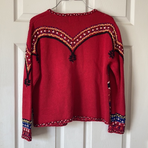 Designers originals vtg red Santa crew neck button front ugly Christmas sweater - Picture 2 of 16